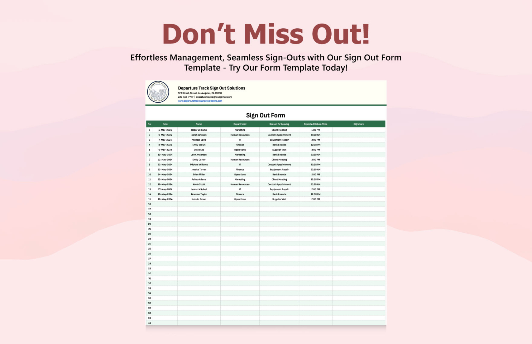 Free Editable Vehicle Sign Out Sheet Template