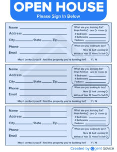 Free  Open House Sign Up Sheet Template Excel Sample