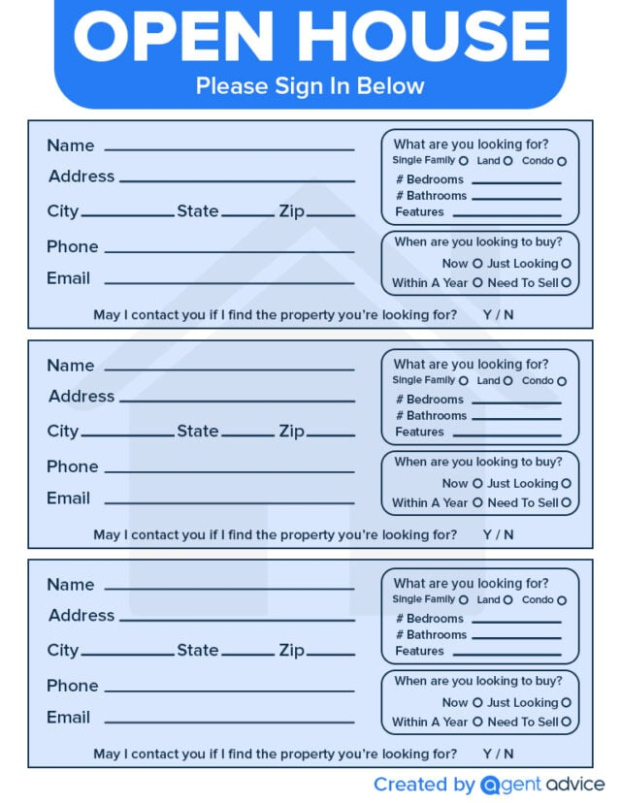 Free  Open House Sign Up Sheet Template Excel Sample