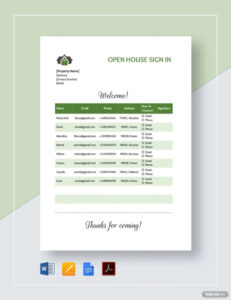 Free  Open House Sign Up Sheet Template Pdf