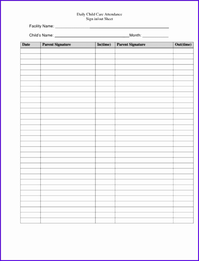 Free  Parent Sign In And Out Sheet Template Doc