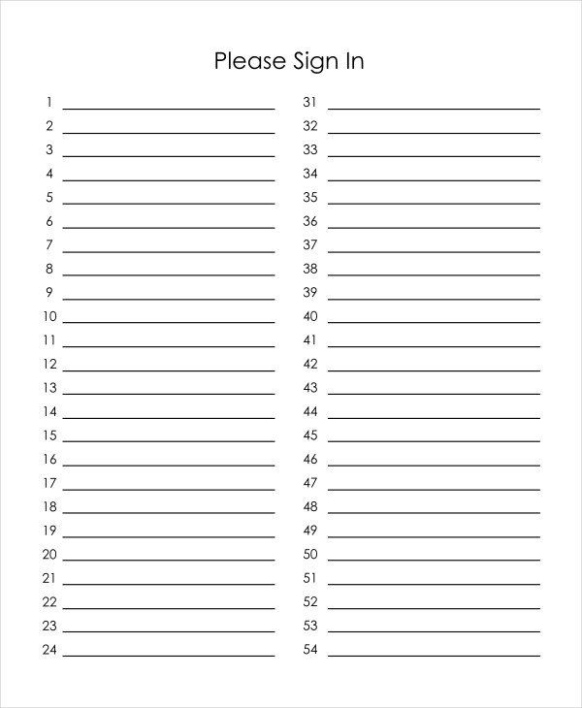 Free Printable Event Sign Up Sheet Template Doc Sample