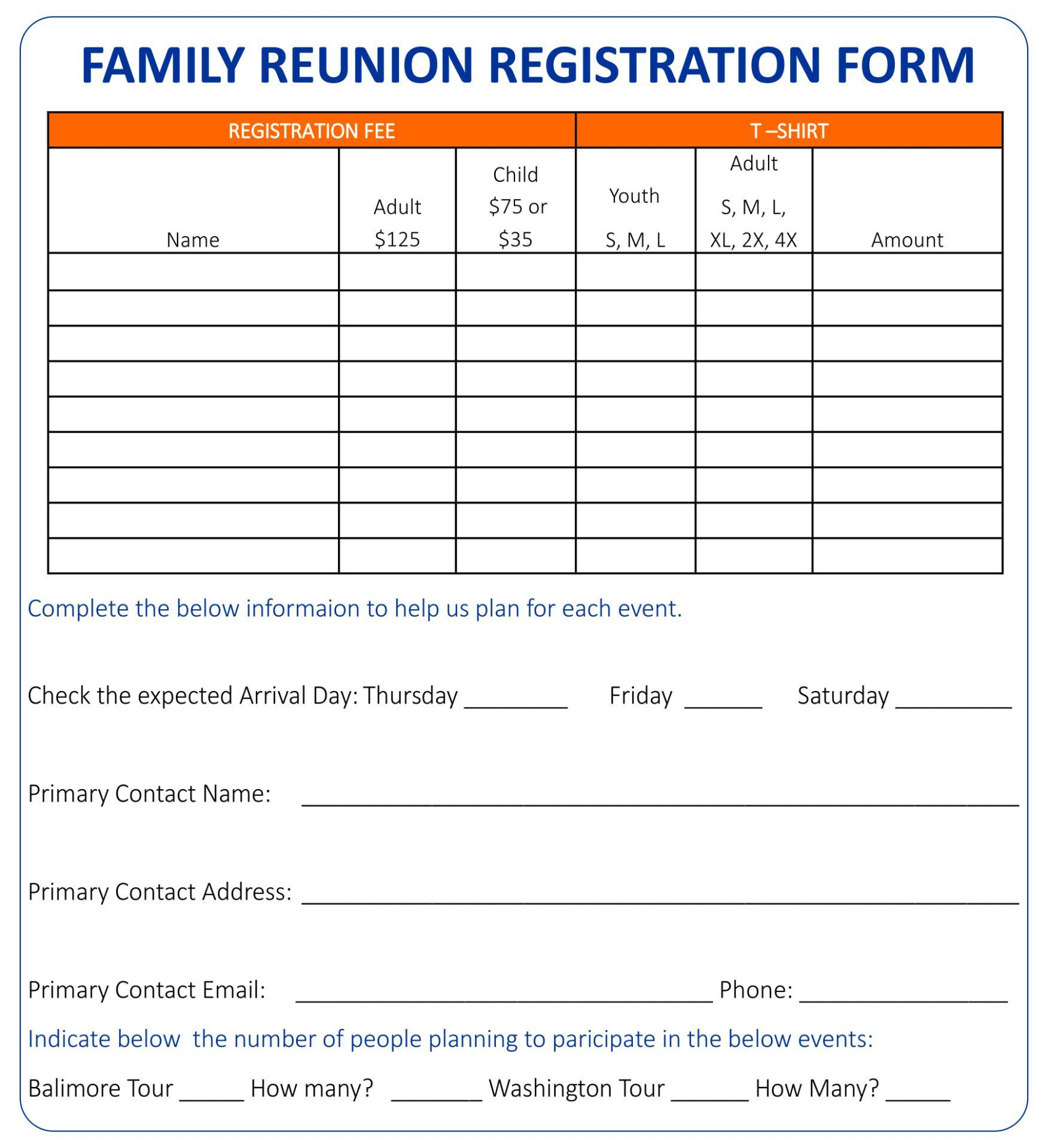 Free Printable Family Reunion Sign In Sheet Template Pdf Sample