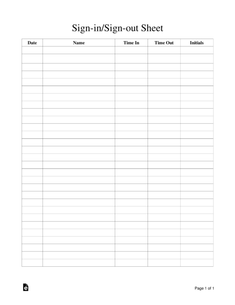 Free Printable Library Sign Out Sheet Template Word Sample