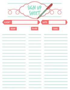 Free Printable School Club Sign Up Sheet Template Pdf Sample