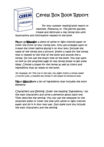 Free Sample 5Th Grade Cereal Box Book Report Template Example