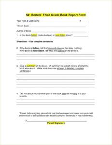 Printable 3Rd Grade Nonfiction Book Report Template Excel