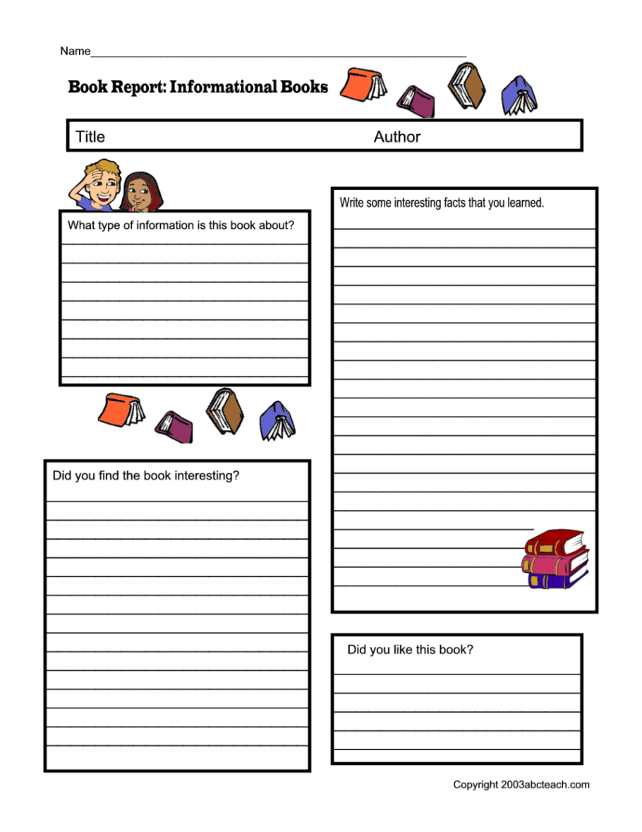 Printable 5Th Grade Fiction Book Report Template Sample