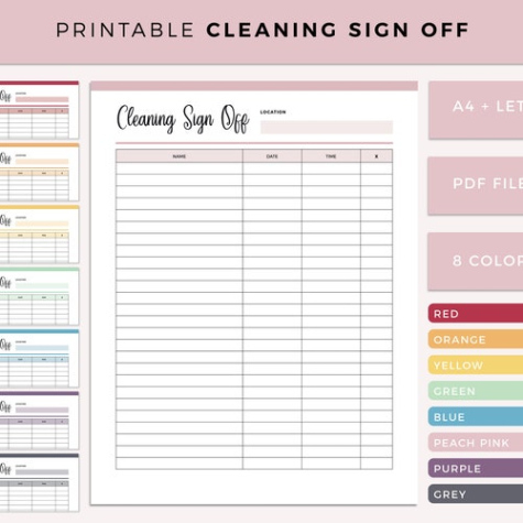 Printable Bathroom Cleaning Sign Off Sheet Template Pdf