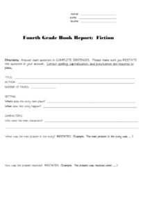 Printable Book Report For 4Th Graders Template Word