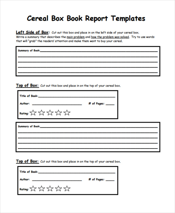 Printable Cereal Box Biography Book Report Template