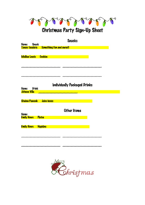 Printable Christmas Party Sign Up Sheet Template Word