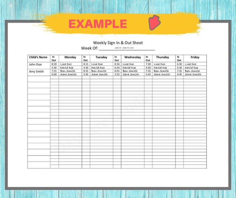 Printable Daycare Sign In And Out Sheet Template Word