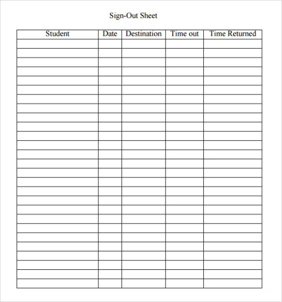 Printable File Sign Out Sheet Template Doc