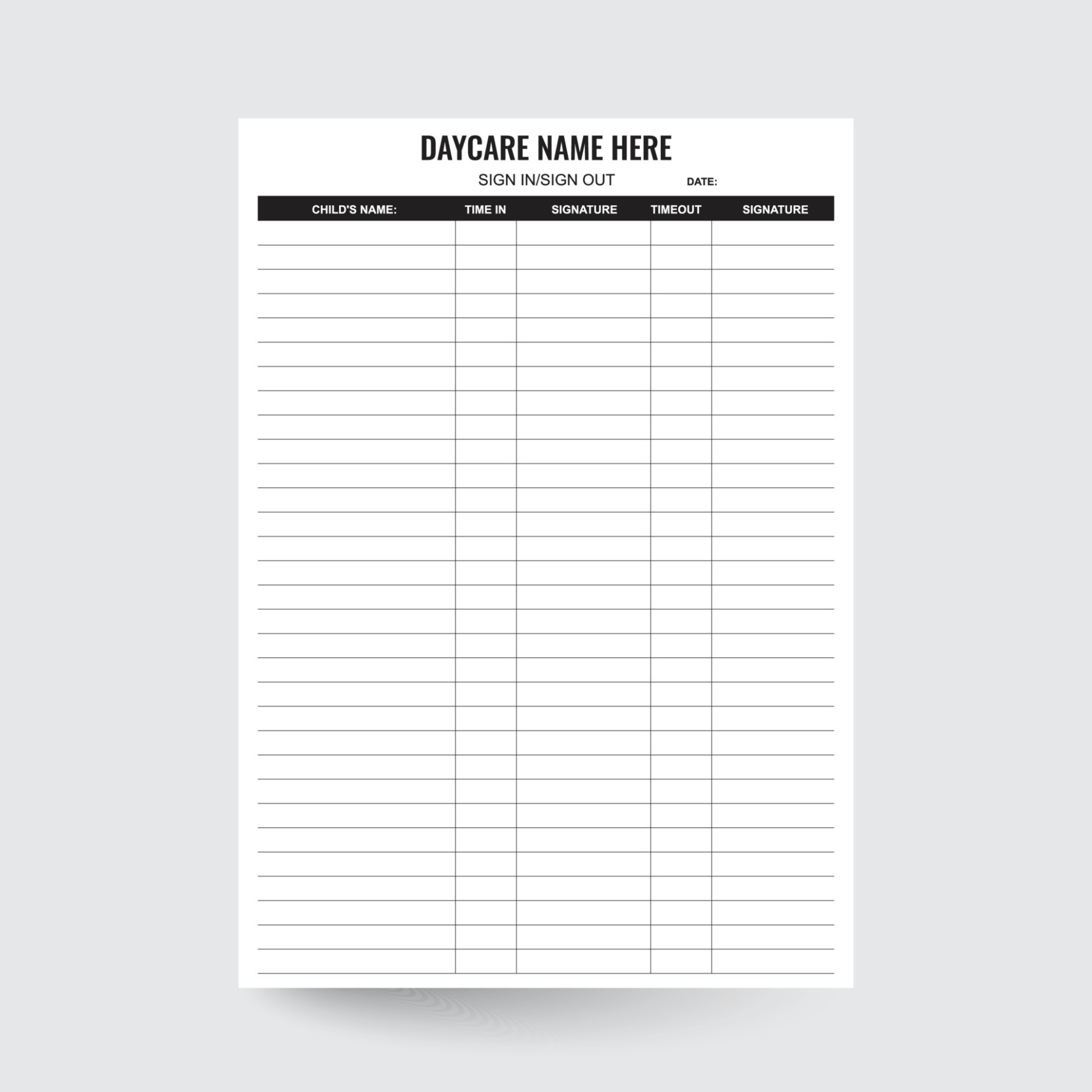 Printable Preschool Sign In And Out Sheet Template Excel Sample