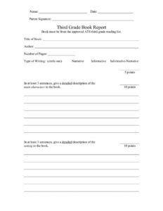 Sample Book Reports For 3Rd Grade Template Pdf